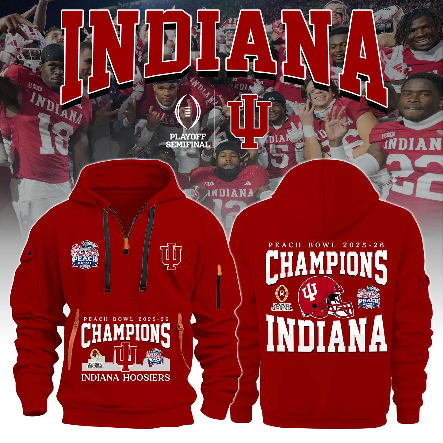Indiana Hoosiers Champions Peach Bowl 2025/26 Half Zip Hoodie