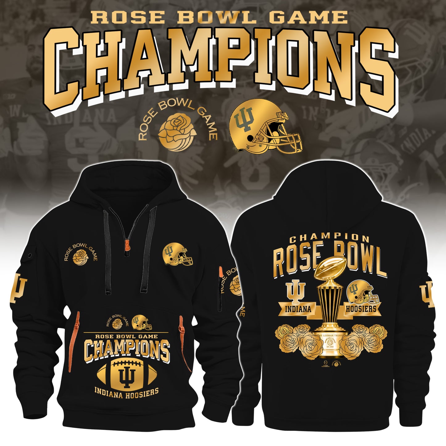 Indiana Hoosiers 2026 Rose Bowl Limited Half Zip Hoodie