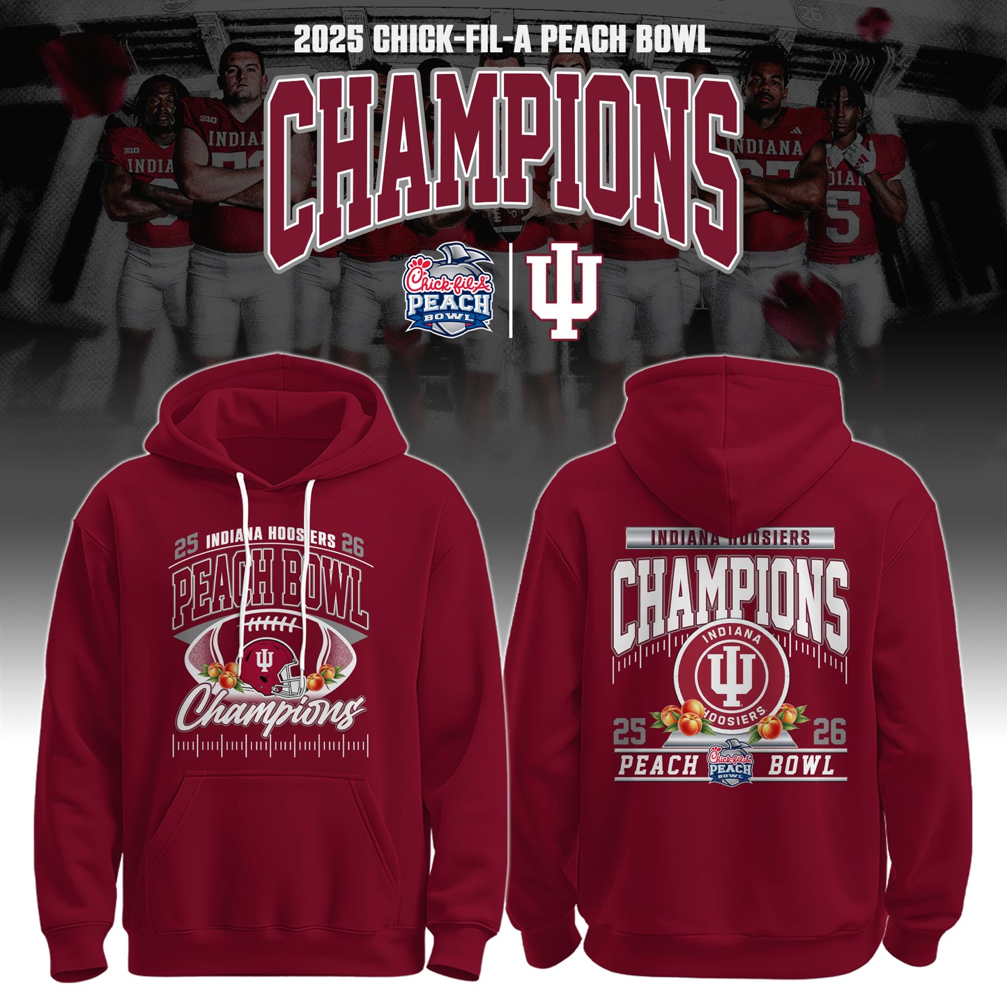 Indiana Hoosiers Football Champions Peach Bowl 2025/26 Hoodie