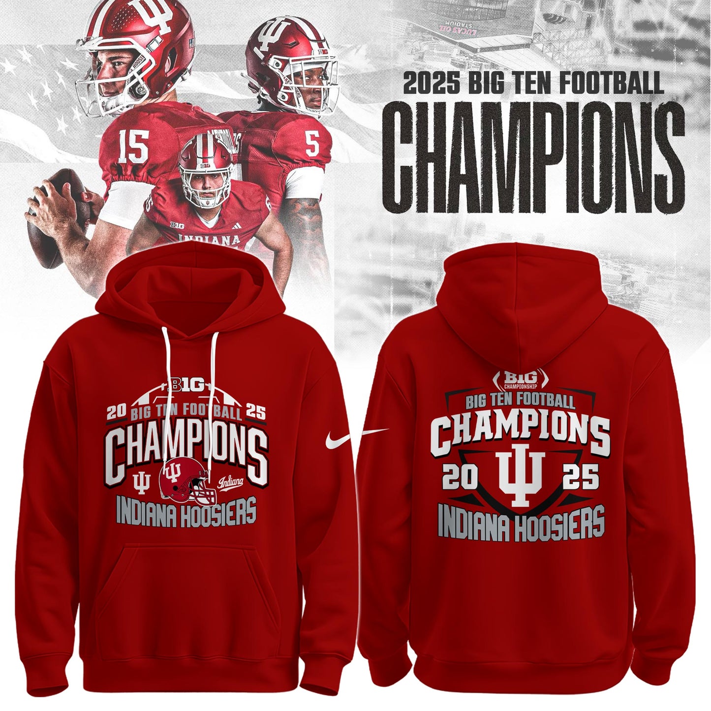 Indiana Hoosiers Football Big Ten Championship Combo Hoodie