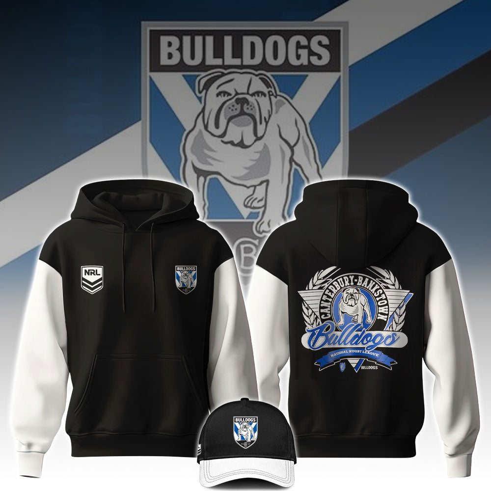 Canterbury Bulldogs 2025 NRL Black And White Hoodie