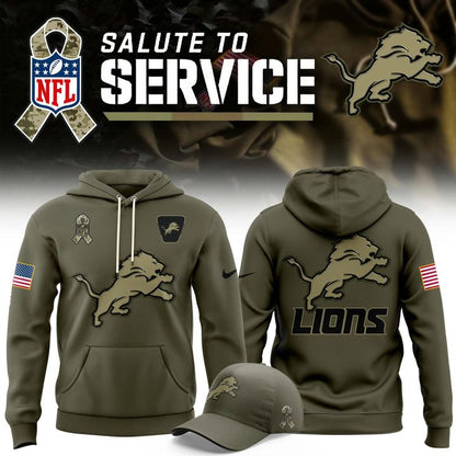 Men's Detroit Lions Nike Olive 2025 Salute to Service Sideline Standard Issue Hoodie V1
