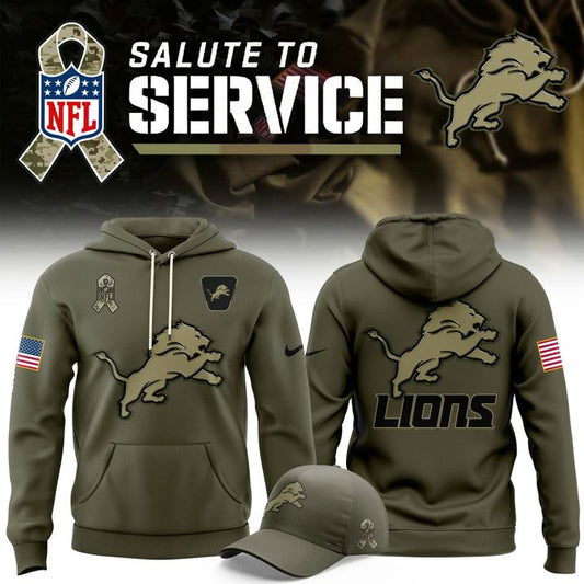Men's Detroit Lions Nike Olive 2025 Salute to Service Sideline Standard Issue Hoodie V1