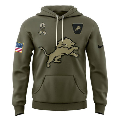 Men's Detroit Lions Nike Olive 2025 Salute to Service Sideline Standard Issue Hoodie V1