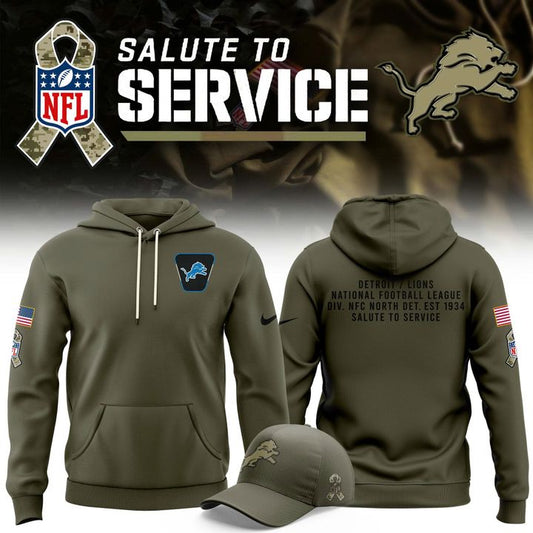 Men's Detroit Lions Nike Olive 2025 Salute to Service Sideline Standard Issue Hoodie V2