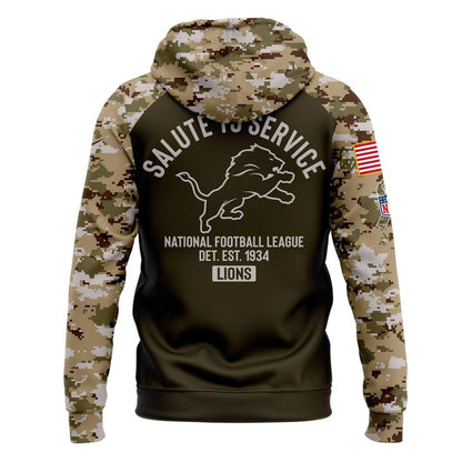 Men's Detroit Lions Nike Olive 2025 Salute to Service Sideline Standard Issue Hoodie V4