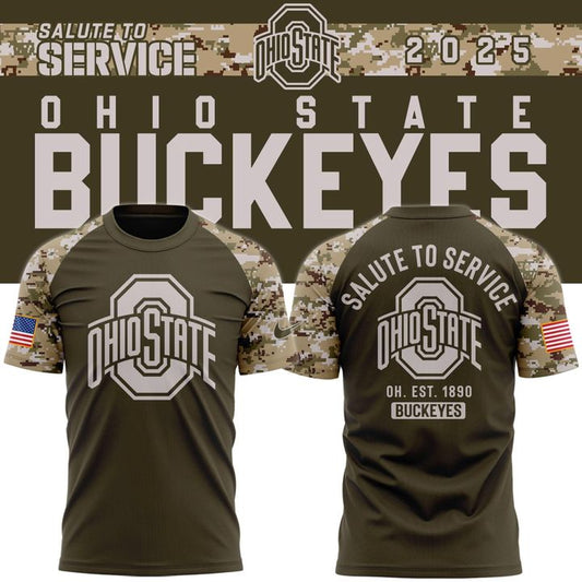 Men's Nike Ohio State Football Olive/camo 2025 Salute To Service T-shirt