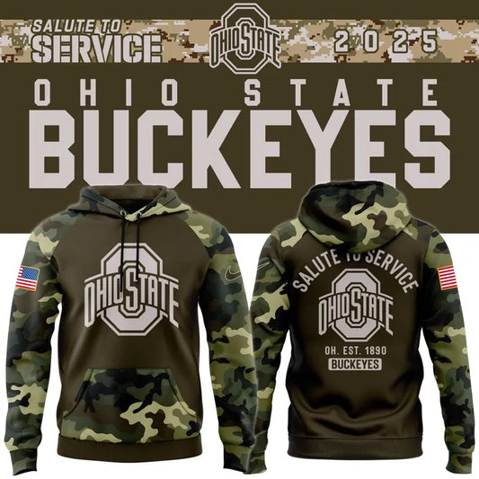 Men's Nike Ohio State Football Olive/camo 2025 Salute To Service Hoodie v2