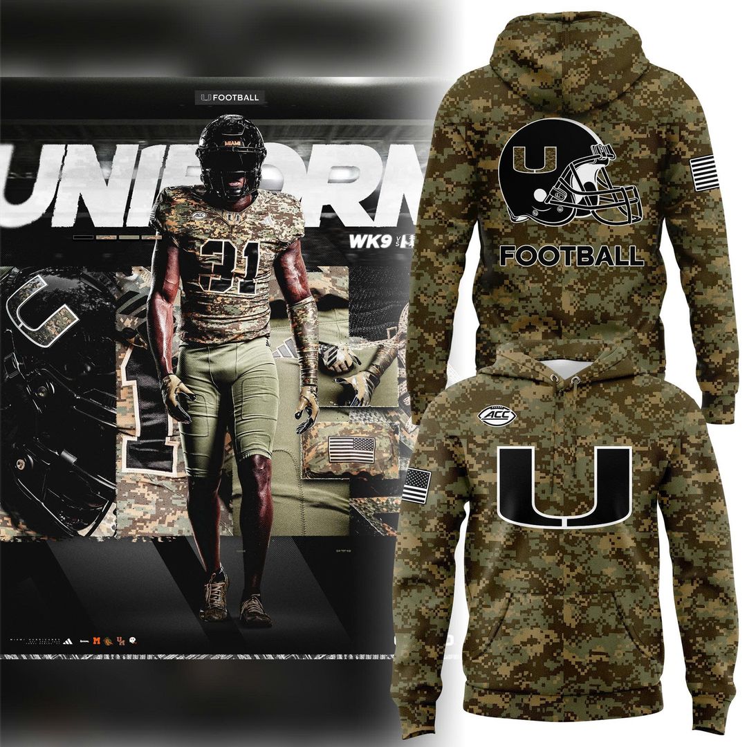 Miami Hurricanes Football Military Appreciation Limited Edition Camo Hoodie