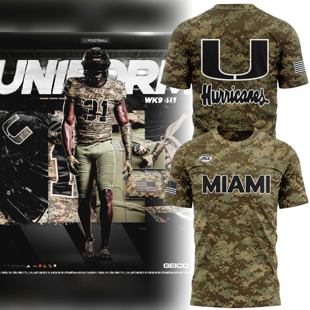 Miami Hurricanes Football Military Appreciation Limited Edition Camo T-shirt