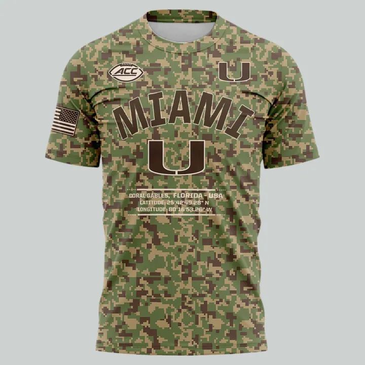 Miami Hurricanes Football Military Appreciation Limited Edition Camo T-Shirt