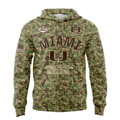 Miami Hurricanes Football Military Appreciation Limited Edition Camo Hoodie