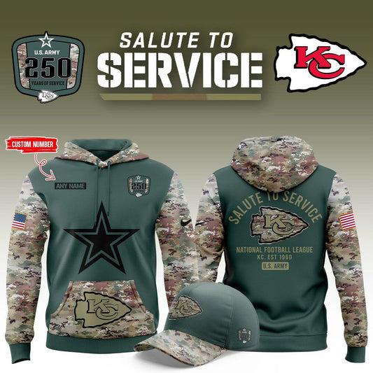 Kansas City Chiefs 2025 NFL Salute to Service Army 250 Limited Edition Hoodie