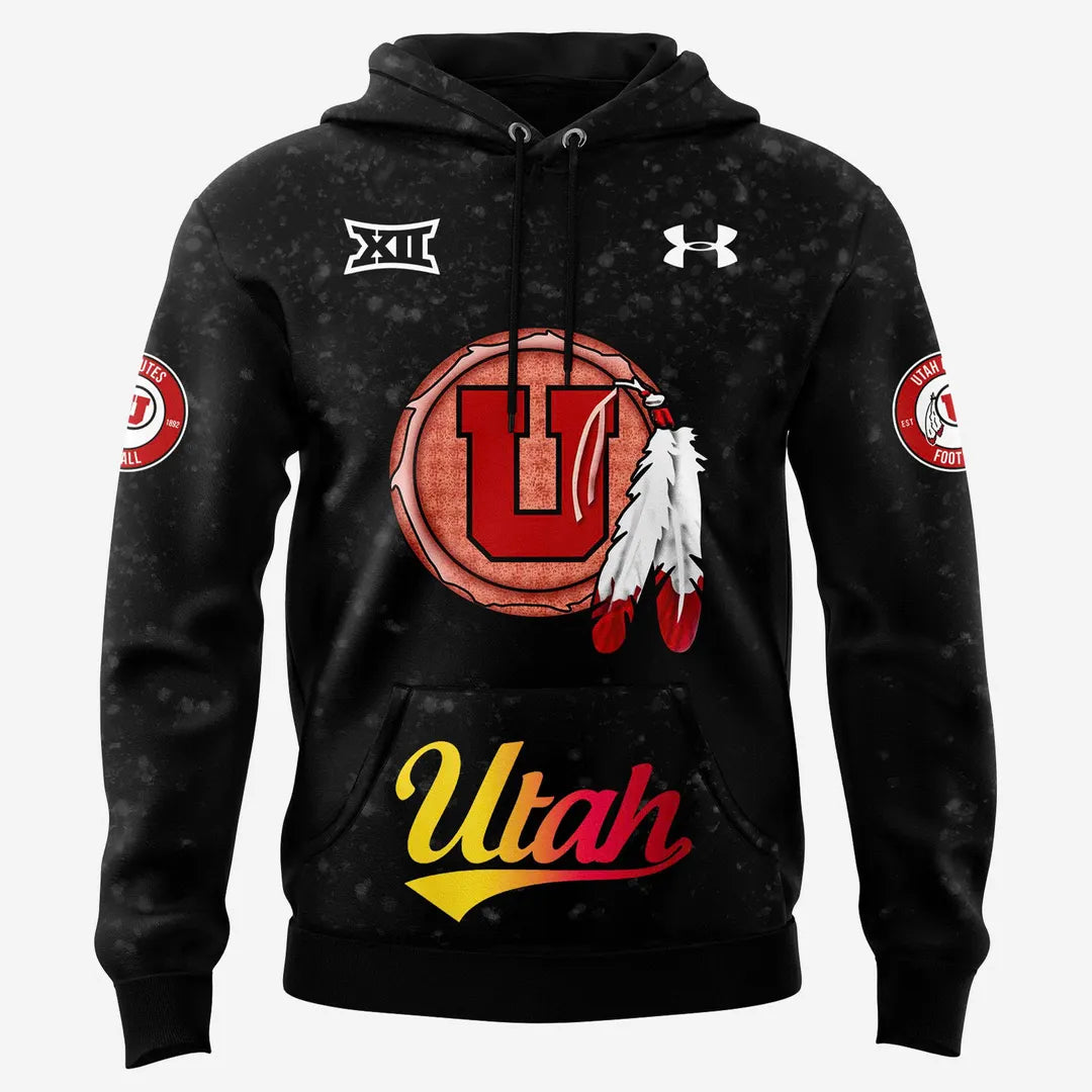 Utah Utes Football "𝟮𝟬𝟮𝟱 𝗛𝗮𝗻𝗱 𝗣𝗮𝗶𝗻𝘁𝗲𝗱 𝗛𝗲𝗹𝗺𝗲𝘁𝘀" Hoodie