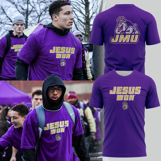 2025 limited edition t-shirt JMU Football JESUS WON