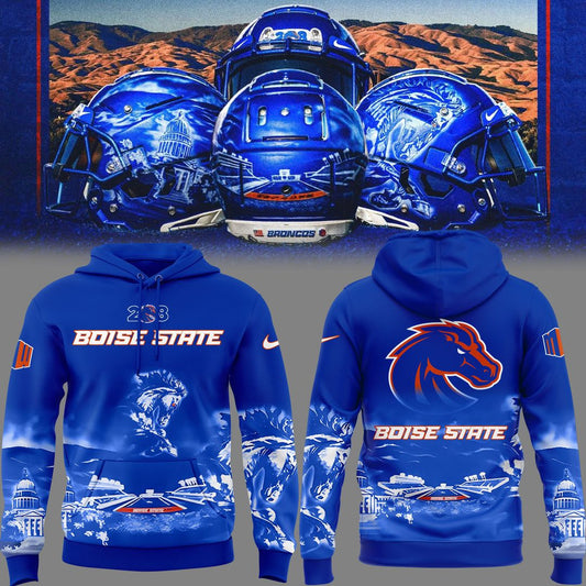 2025 Limited edition Boise State Broncos football hoodie in The Blue and Idaho state