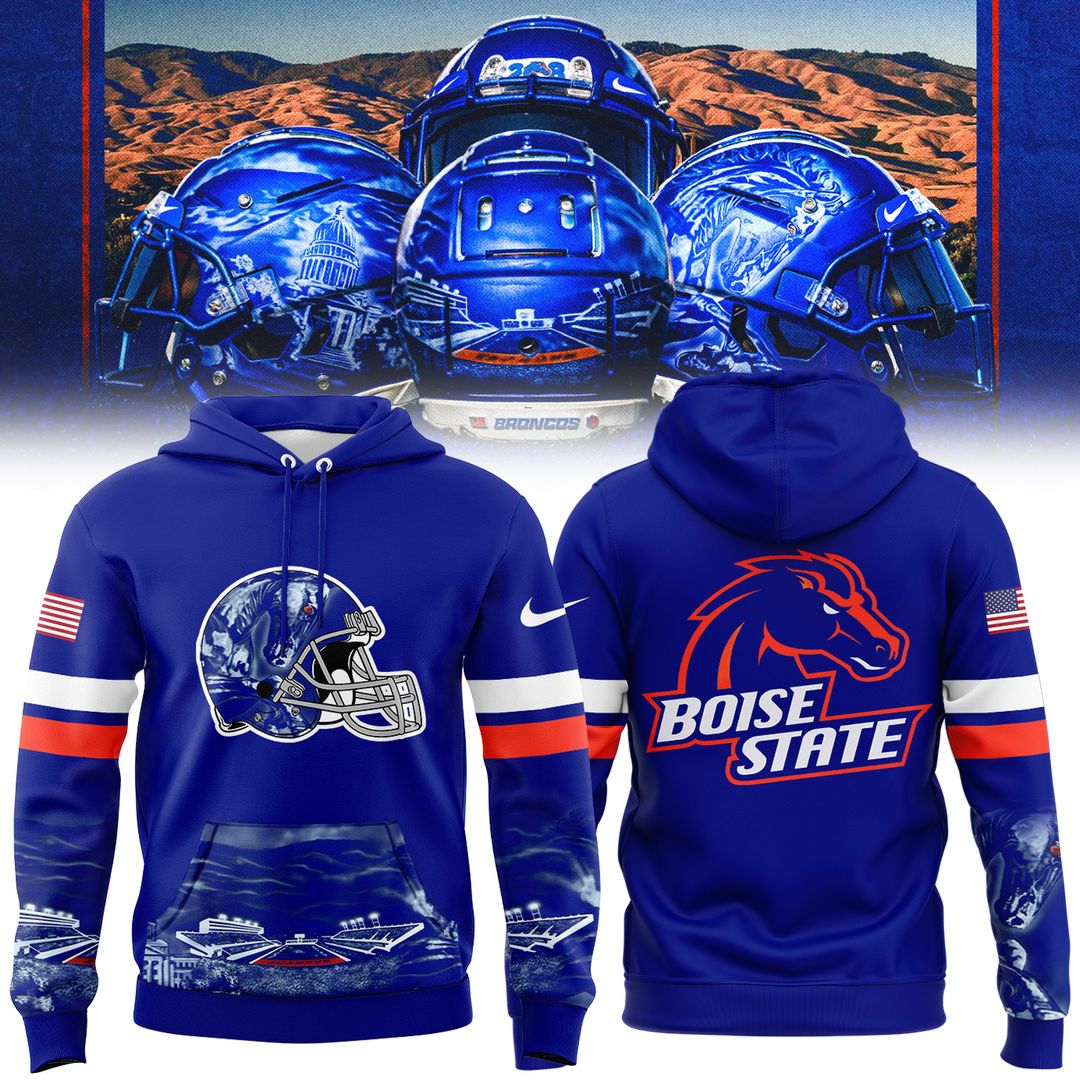2025 Limited edition Boise State Broncos football hoodie in The Blue and Idaho state