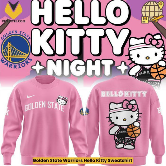 Special New Golden State Warriors x Hello Kitty Night Pink Sweatshirt