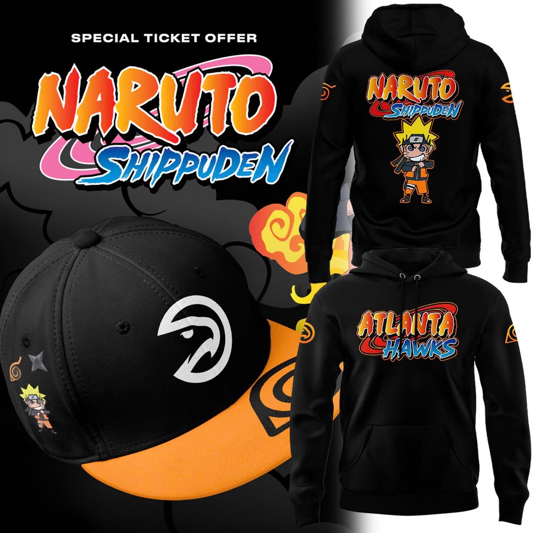 Special 2026 Atlanta Hawks x Naruto Shippuden Black Hoodie