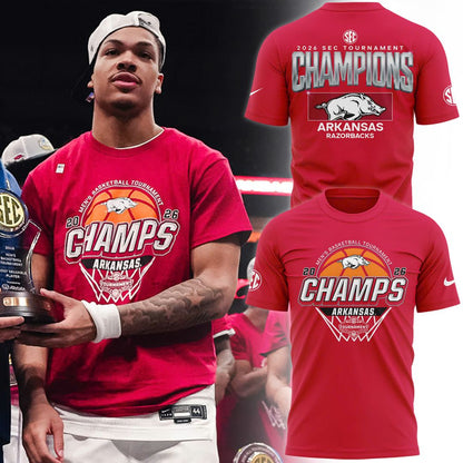 Arkansas Razorbacks 2026 SEC Men's Basketball Tournament Champions T-Shirt