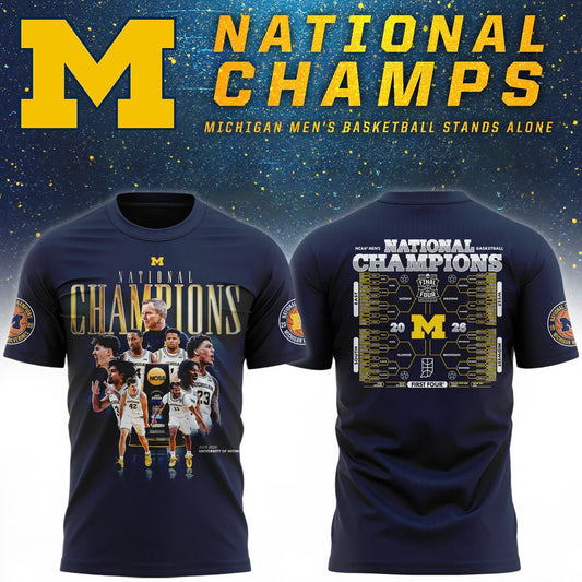 Michigan Wolverines Men's Basketball Campus Ink 2026 National Championship Team T-Shirt