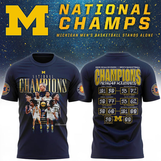 Michigan Wolverines Men's Basketball Campus Ink 2026 National Championship Team T-Shirt