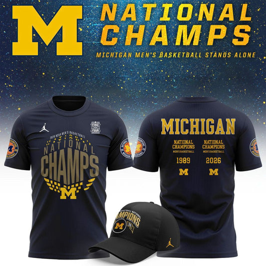 Michigan Wolverines Men's Basketball Campus Ink 2026 National Championship Team T-Shirt