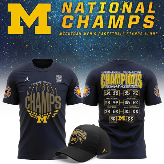 Michigan Wolverines Men's Basketball Campus Ink 2026 National Championship Team T-Shirt