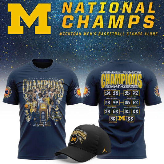 Michigan Wolverines Men's Basketball Campus Ink 2026 National Championship Team T-Shirt