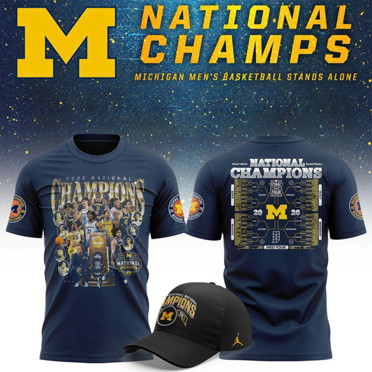 Michigan Wolverines Men's Basketball Campus Ink 2026 National Championship Team T-Shirt