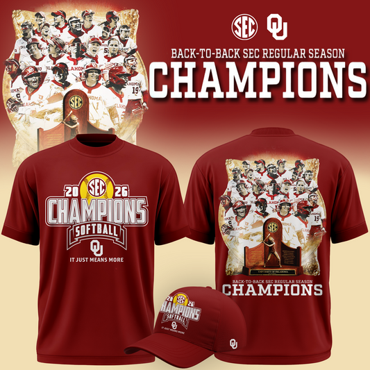 Oklahoma Softball Back-to-Back SEC Regular Season Champs 2026 - Tshirt
