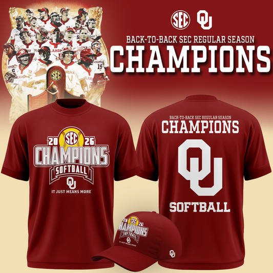 Oklahoma Softball Back-to-Back SEC Regular Season Champs 2026 - Tshirt