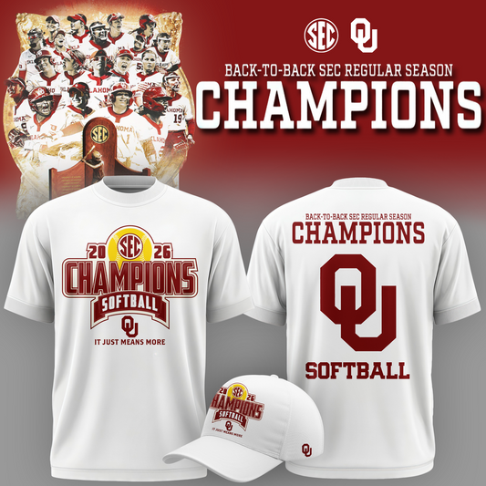 Oklahoma Softball Back-to-Back SEC Regular Season Champs 2026 - Tshirt