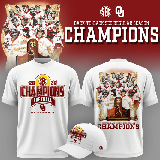 Oklahoma Softball Back-to-Back SEC Regular Season Champs 2026 - Tshirt