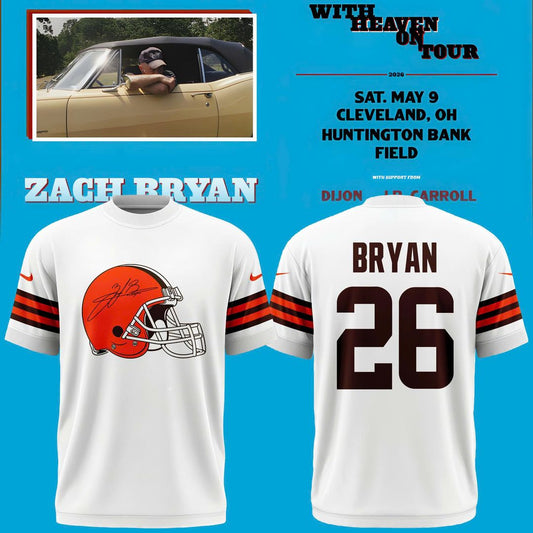 Zach Bryan x Cleveland Browns “With Heaven On Tour” Huntington Bank Field Exclusive 2026 T-Shirt Signed