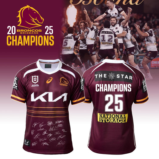 Brisbane Broncos Champions NRL 2025 Limited Edition Signed Jersey