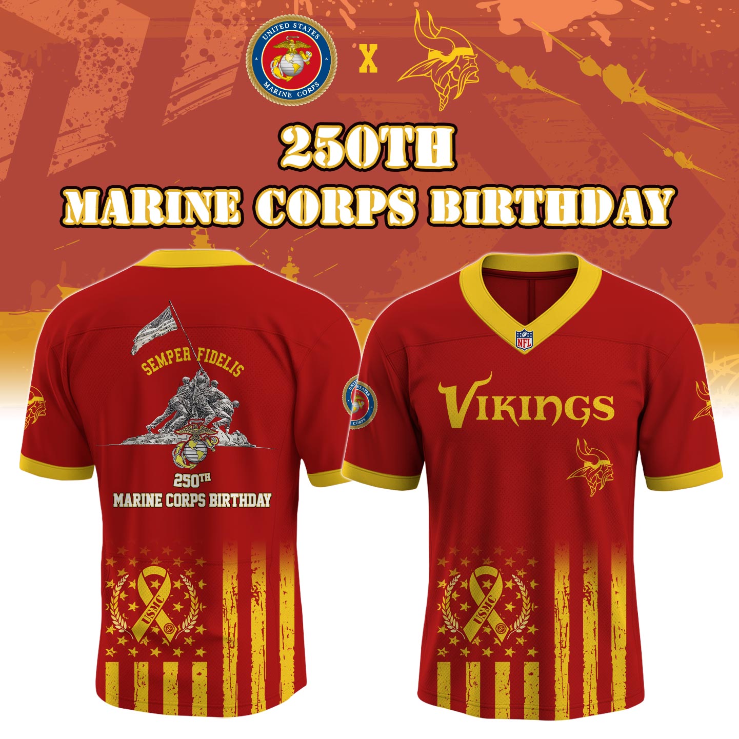 M Vikings x 250th Birthday of the U.S. Marine Corps Jersey 2025 Limited Edition