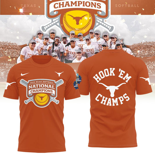 Texas Longhorns 2025 Women's Softball National Champions Hook 'Em T-Shirt