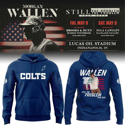 Indianapolis Colts x Morgan Wallen "Still The Problem Tour" 2026 BLue Hoodie
