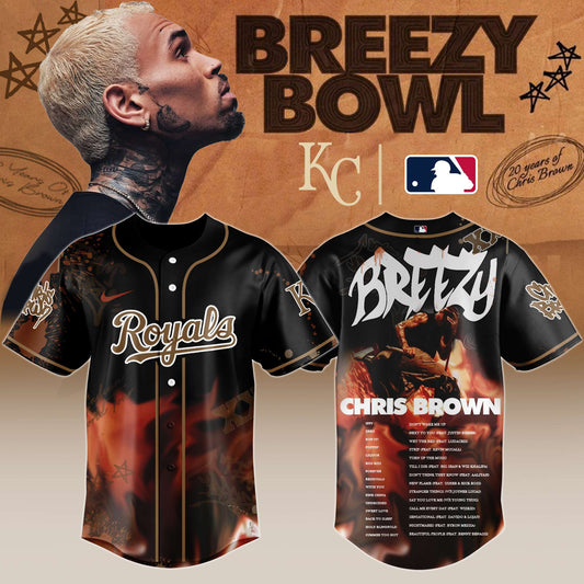 K C Royals x Chris Brown “Breezy Bowl XX Stadium World Tour” 2025 Jersey Editions Limited + Selling Out Fast