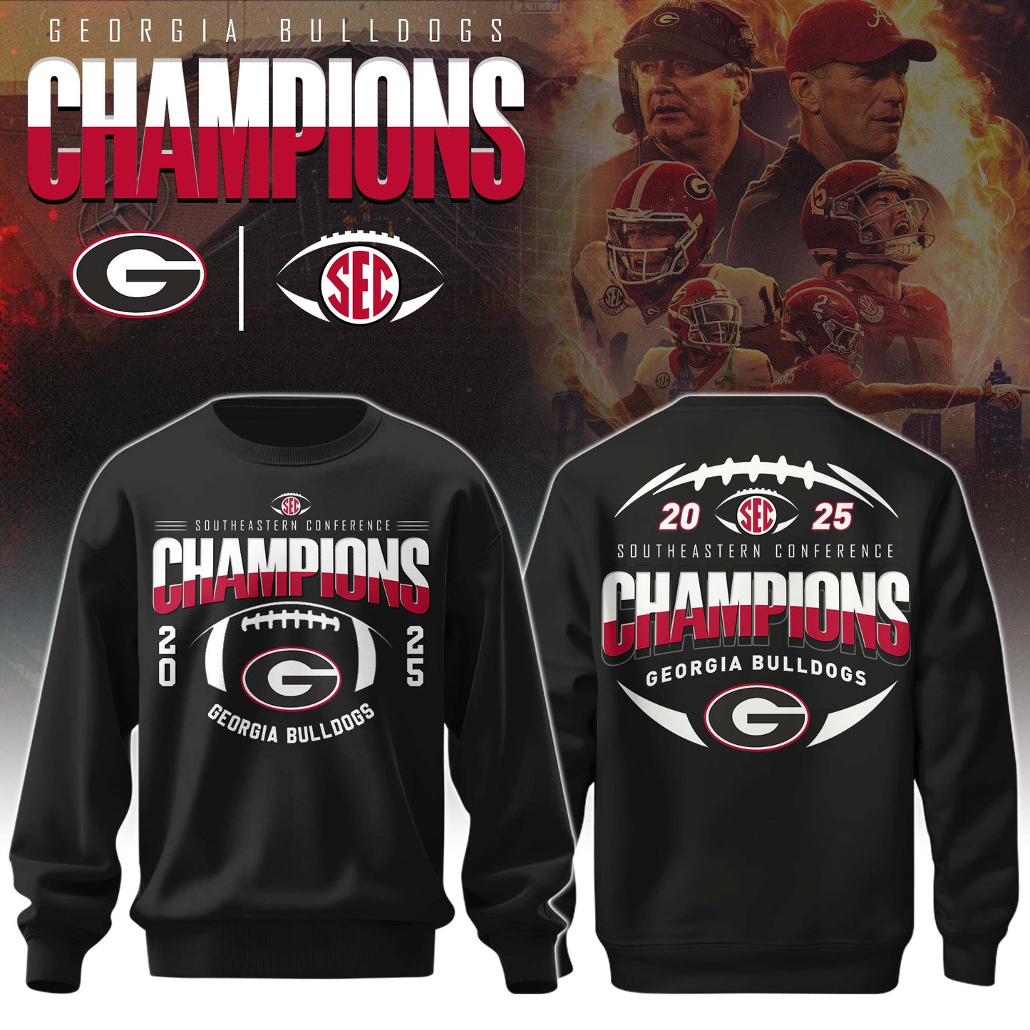 Georgia Bulldogs 2025 SEC Conference Champions Combo Sweatshirt