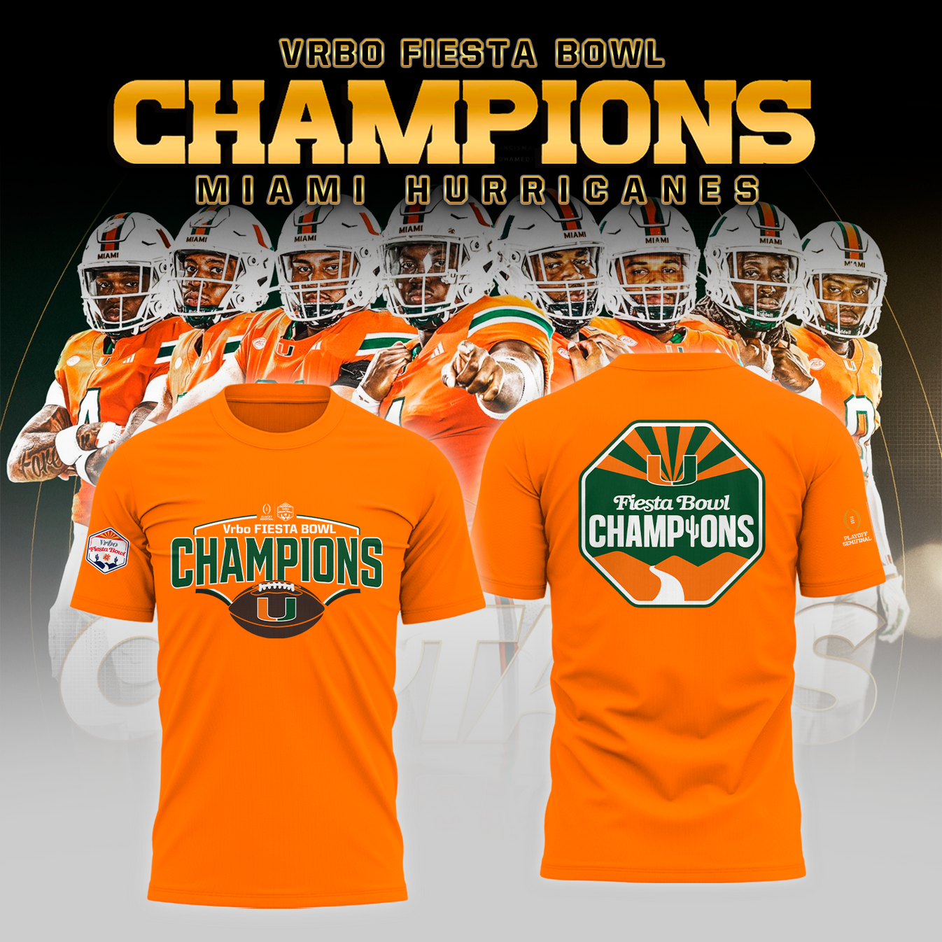 Miami Hurricanes College Football Playoff 2025 Fiesta Bowl Champions Combo T-Shirt