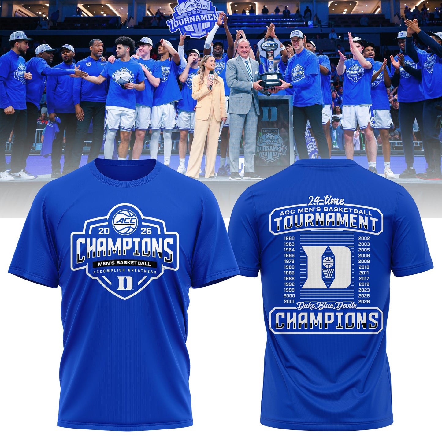 Duke Blue Devils Unisex 2026 ACC Men's Basketball Tournament Champions Locker Room Special  T-Shirt