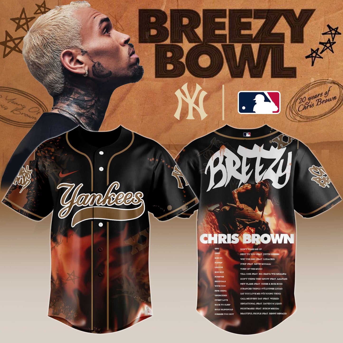 N Y Yankees x Chris Brown “Breezy Bowl XX Stadium World Tour” 2025 Jersey Editions Limited + Selling Out Fast