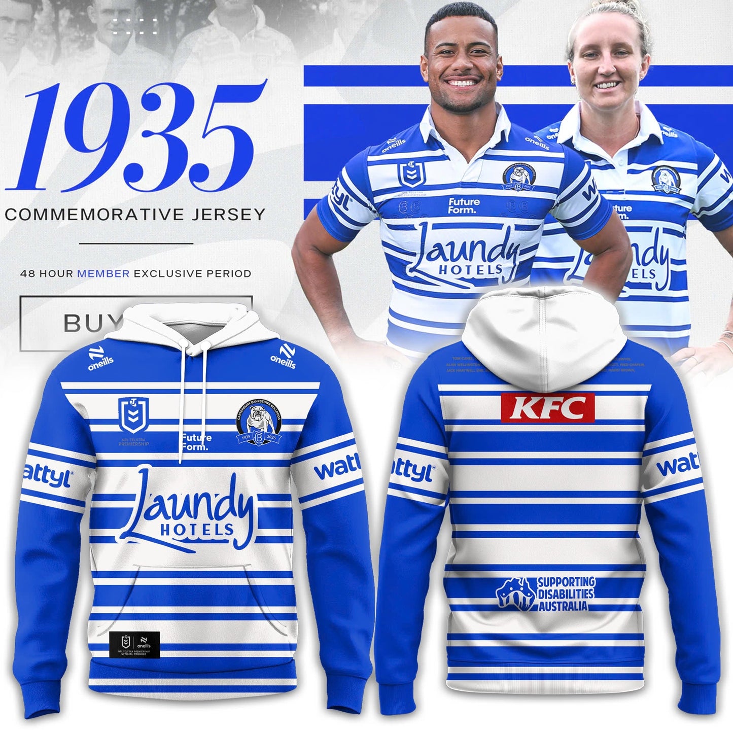 Limited Edition Canterbury Bankstown Bulldogs 90 Years Home Combo Hoodie
