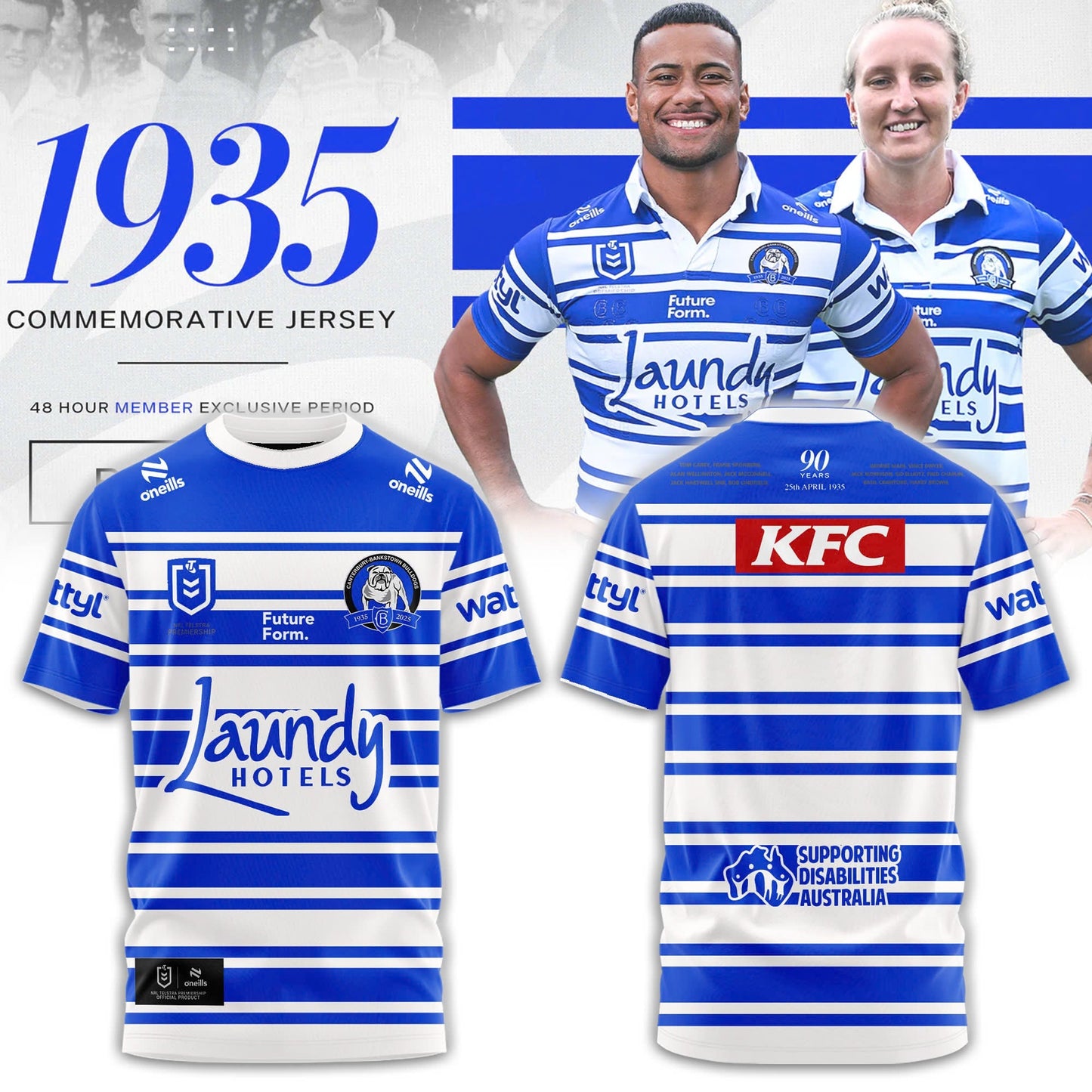 Limited Edition Canterbury Bankstown Bulldogs 90 Years Home Tshirt