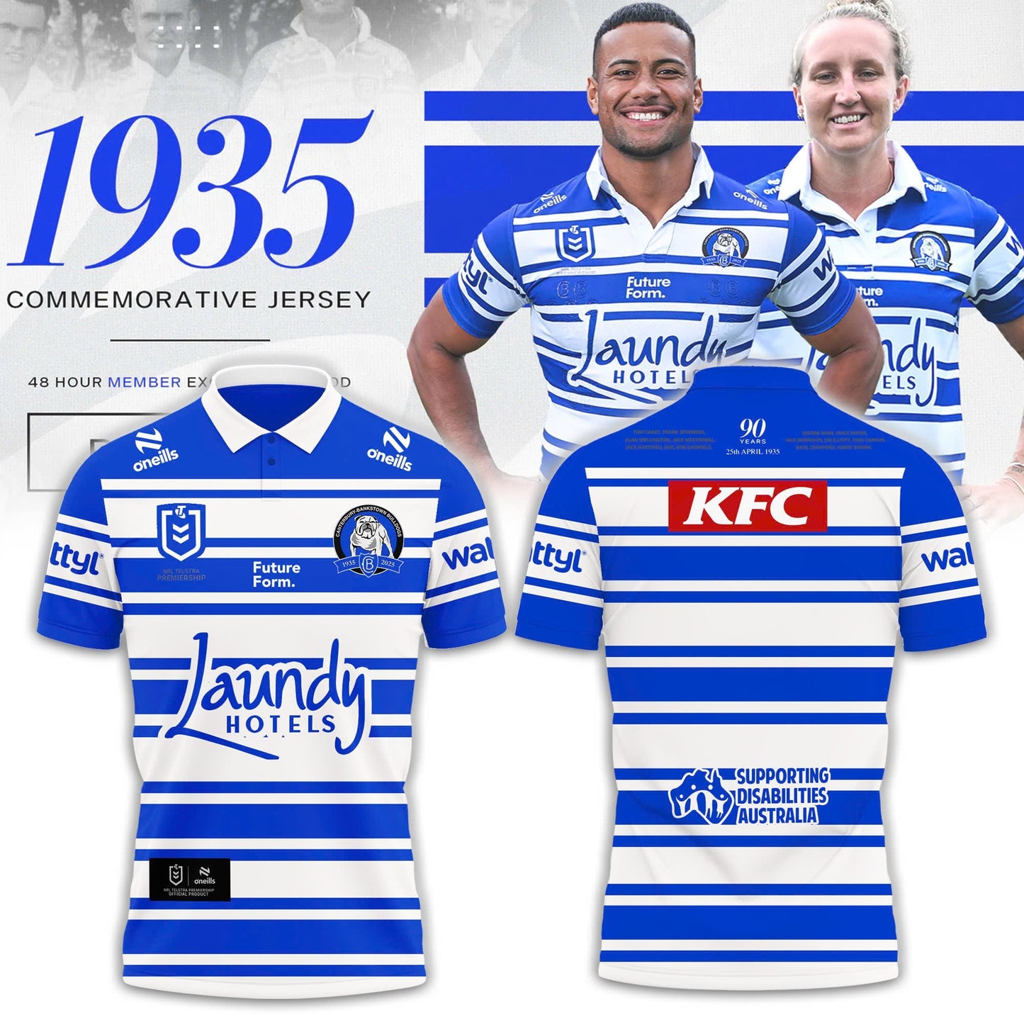 Limited Edition Canterbury Bankstown Bulldogs 90 Years Home Polo