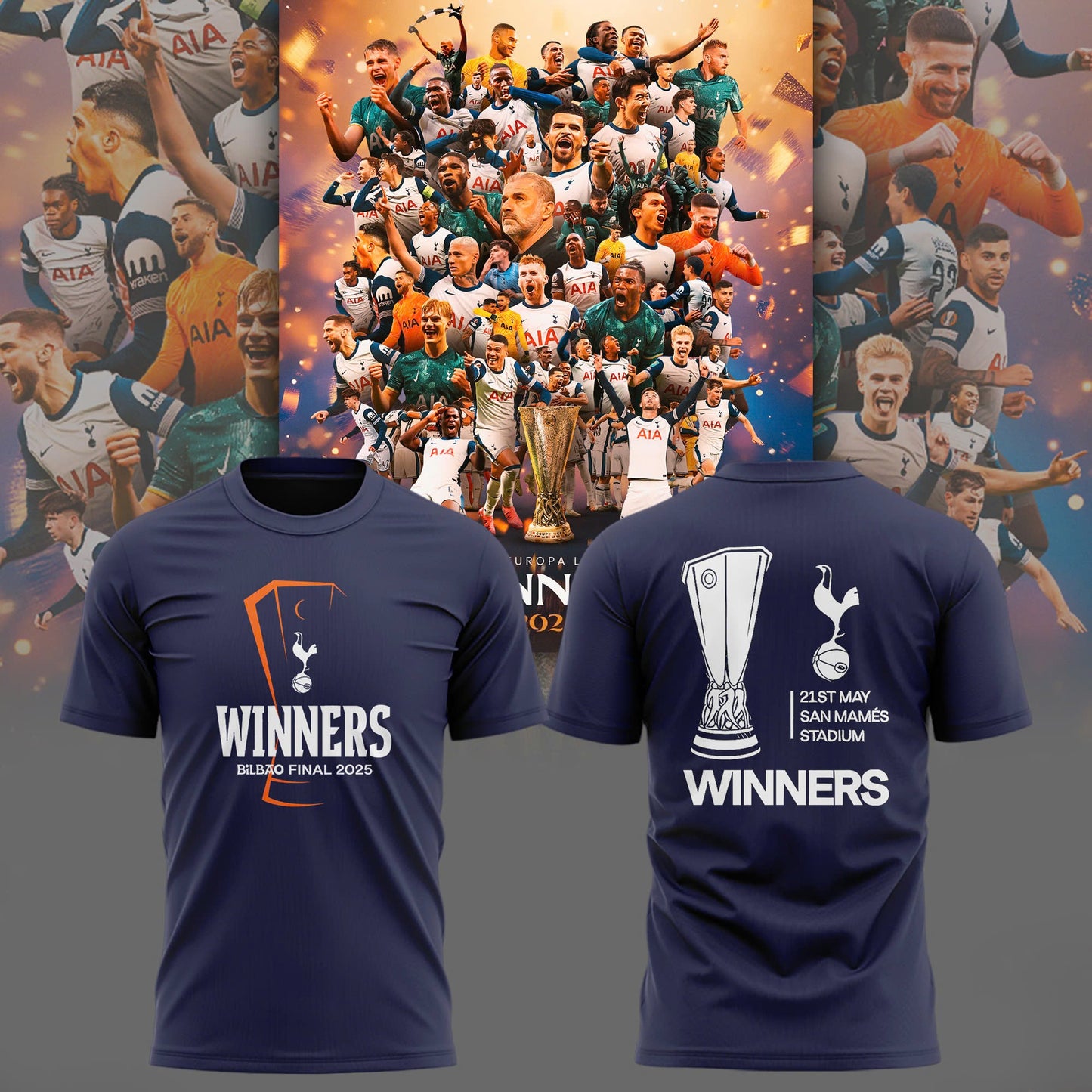 Special New Tottenham Hotspur Europa League 2025 Winners Navy T-Shirt