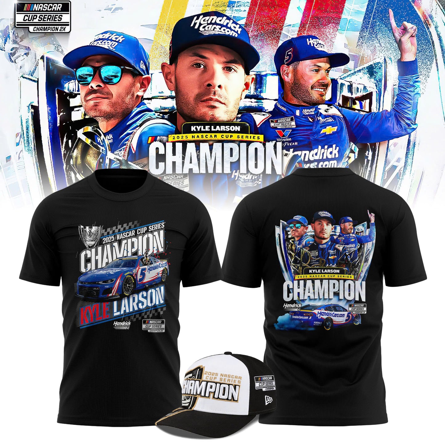 Kyle Larson 2025 NASCAR Cup Series Champion 3D Combo T-Shirt