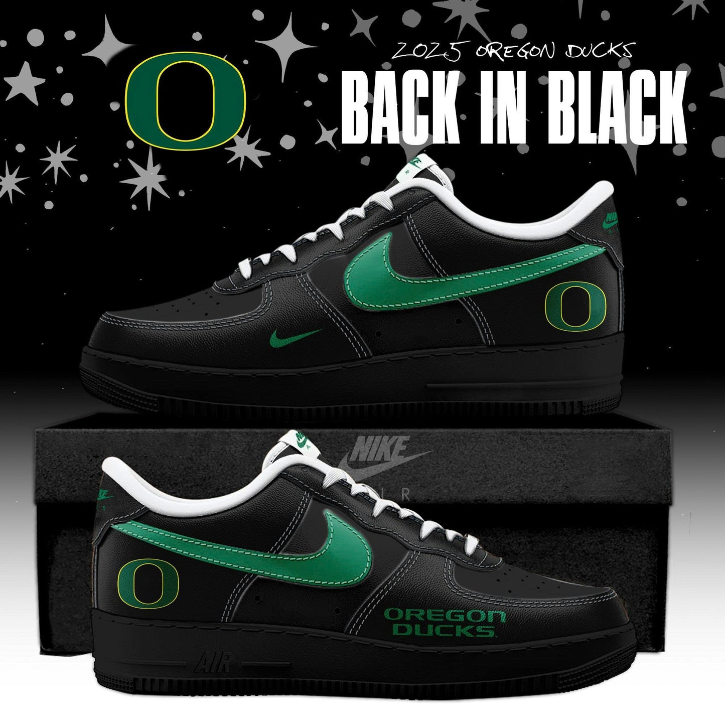 Oregon Ducks Back In Black 2025 Custom AF1 Sneaker